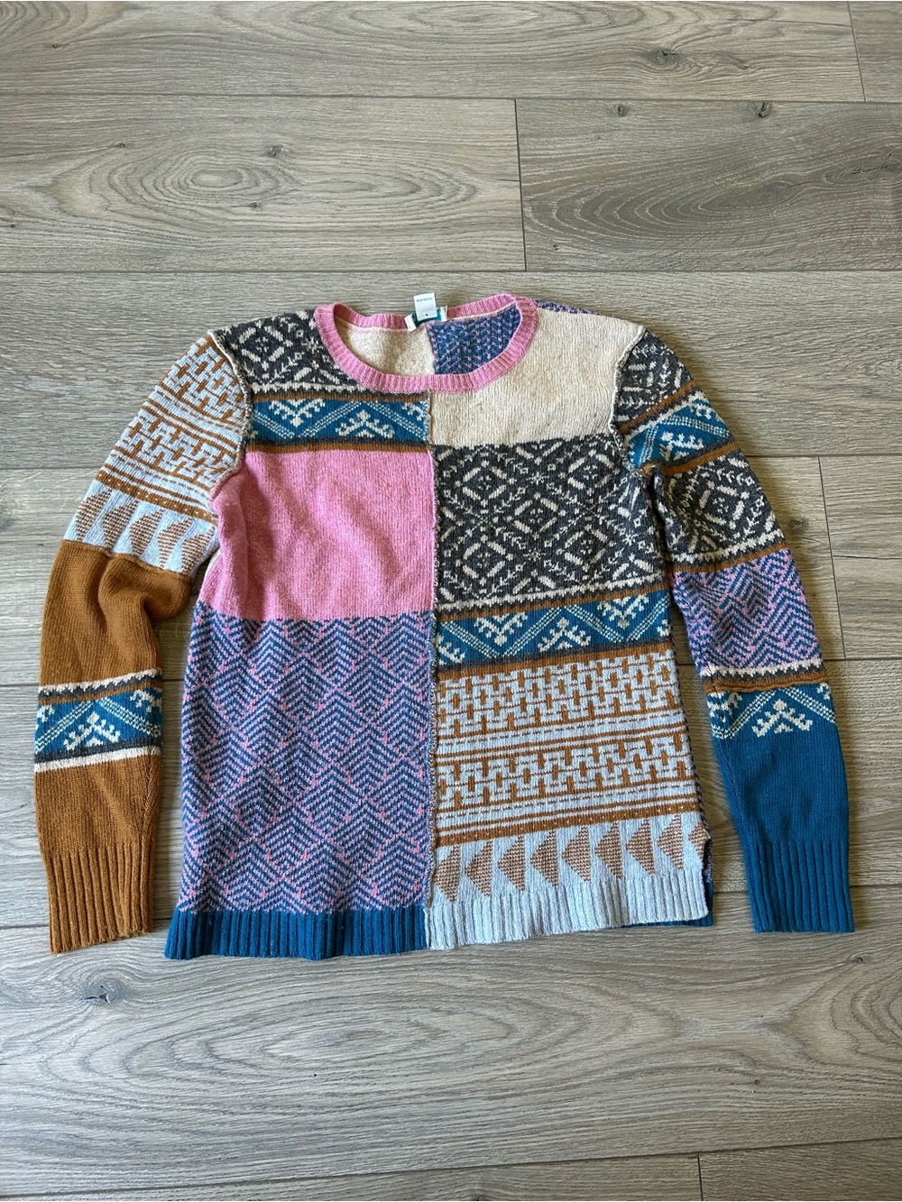 Sundance Mixed Print Colorful Wool Blend Sweater Size Medium